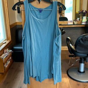 Aeropostale Ribbed Blue Minimalist Business Casual Cold Shoulder Long Sleeve Top